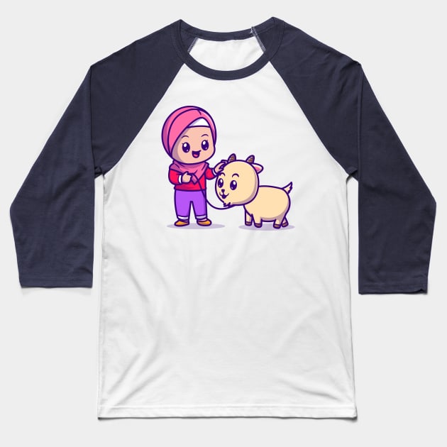 Cute Moslem Girl With Goat Cartoon Baseball T-Shirt by Catalyst Labs